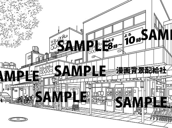 漫画背景素材「スーパーマーケット」