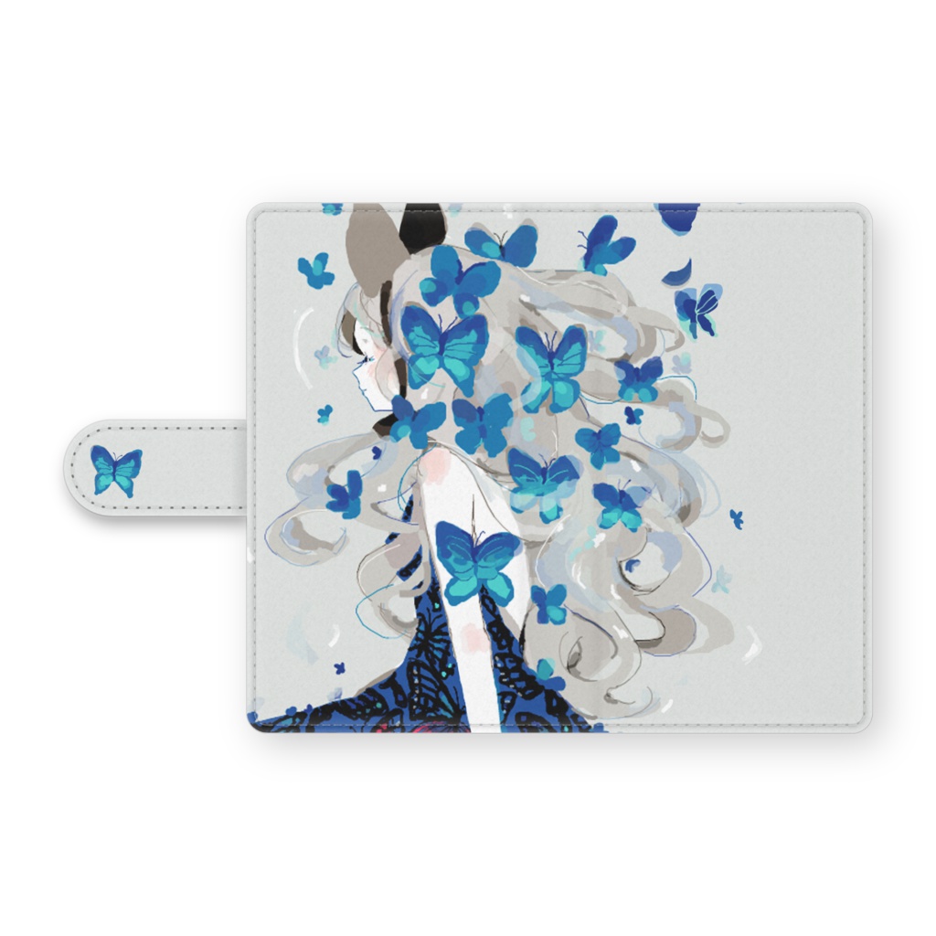 少女(青い蝶)手帳型Androidケース
